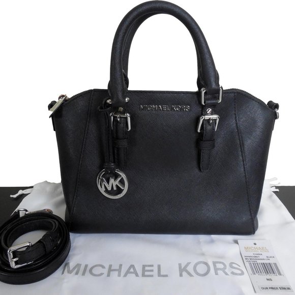 Michael Kors Handbags - MICHAEL KORS Ciara Medium Leather Messenger Crossbody Black/Silver Dust Bag